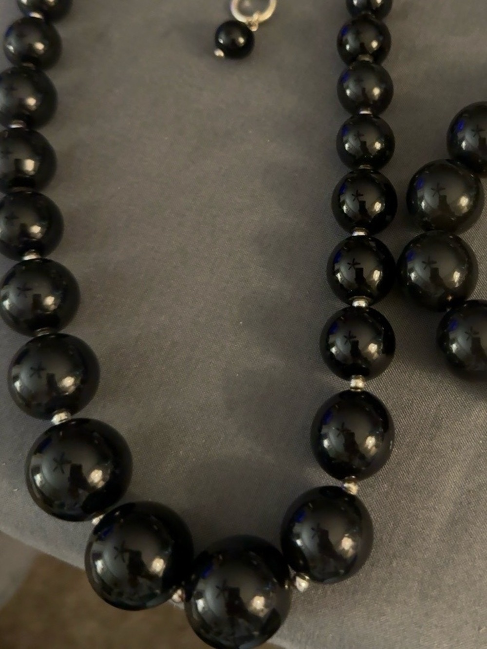 Vintage Monet Black Bead Necklace & Bracelet Set | Graduated Beads - Picture 8 of 8